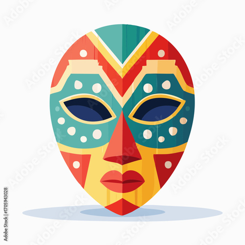 Colorful Tribal Mask With Geometric Patterns On White Background