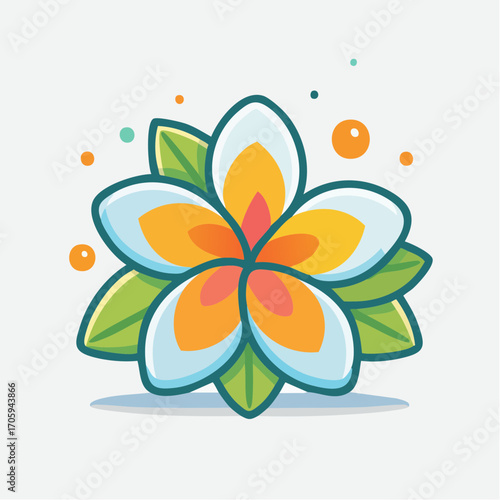 Tropical Frangipani Flower with Green Leaves on White