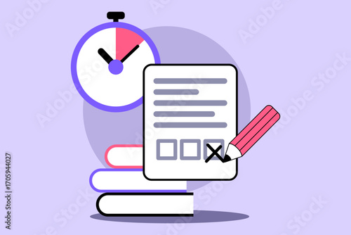 Stack of books alongside checklist and pencil in organized setup. Concept of effective study and time management methods for academic achievement