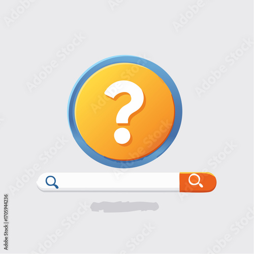 White Question Mark on Orange Circle Search Bar with Magnifying Glass