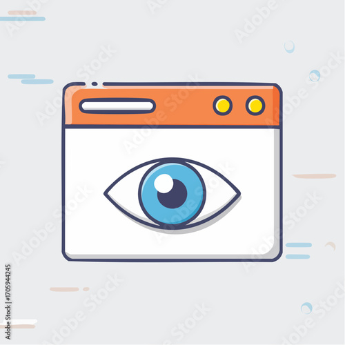 Blue Eye In Web Browser Window With Orange Frame On Light Gray Background