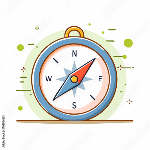 Blue And Red Compass On Green Background