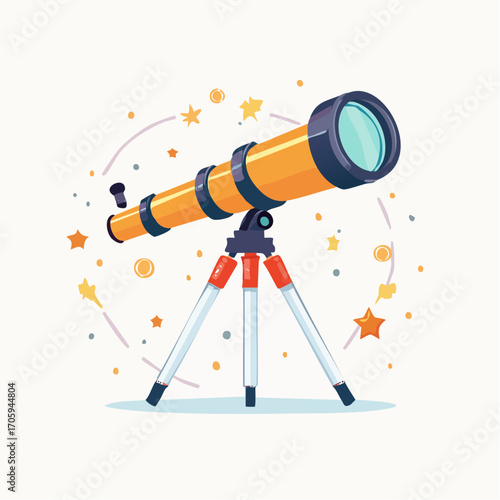 Pixel Art Telescope with Stars on White Background