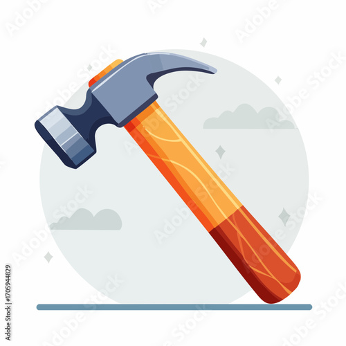 Pixel Art Hammer with Orange Handle and Gray Head