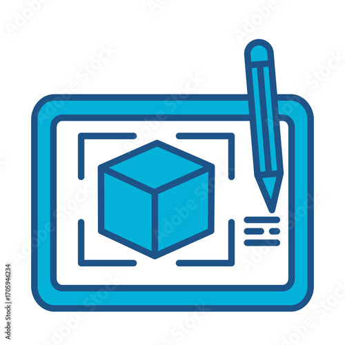 Product Design Icon In Blue Monochrome Flat Design, Vector Illustration