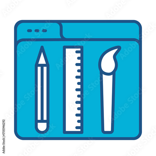 Web Design Icon In Blue Monochrome Flat Design, Vector Illustration