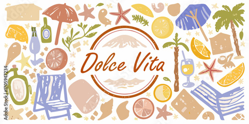 Dolce vita italian summer lifestyle collection with beach and citrus elements