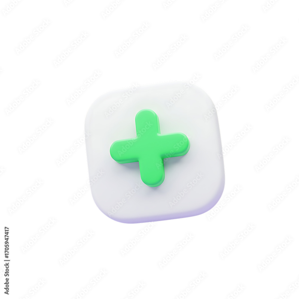 Obraz premium Green plus symbol on a white rounded square icon isolated on transparent background