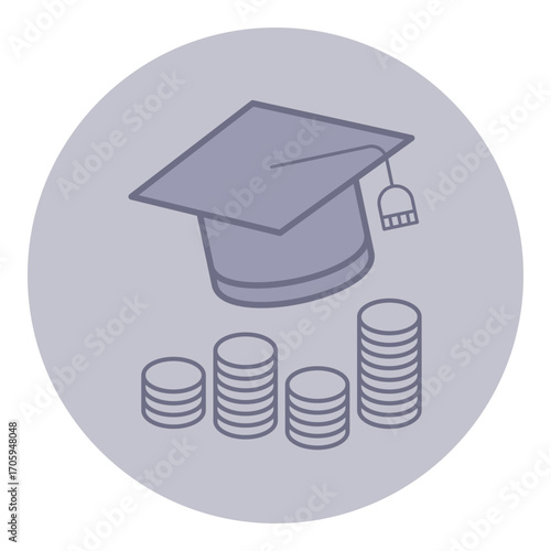 Line icon featuring graduation cap and stacks of coins. Connection between education and financial investment concept