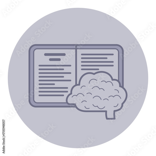 Line icon representing knowledge and learning, featuring open book alongside brain symbol. Suitable for educational themes and design projects