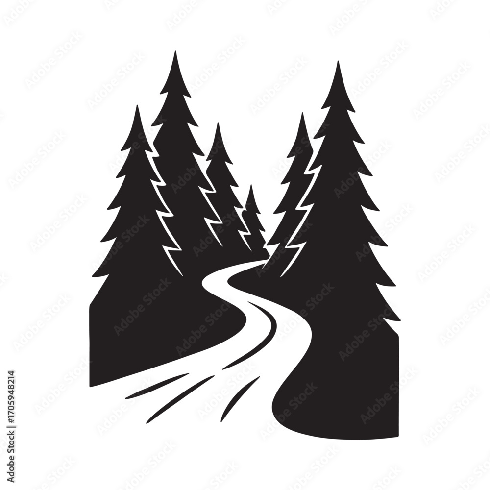 Obraz premium Vector illustration of a set of green fir Christmas trees with winter snowflakes and a holiday celebration theme