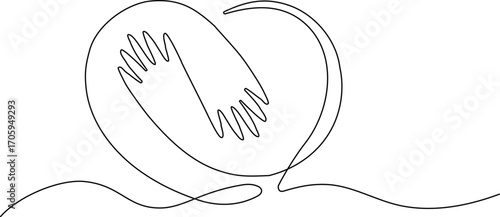 Love and Compassion Symbol. Hand Hugging Heart in Minimalist continuous Line Art