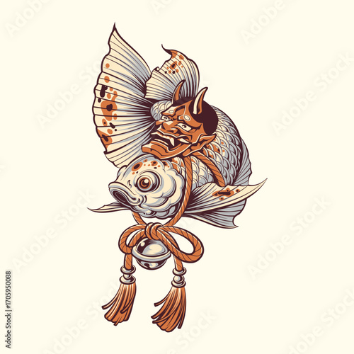 koi Japanese mask line art