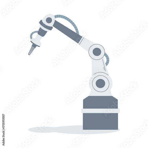 An industrial robot arm isolate on a white background, essential for automation and precision tasks in manufacturing. It represents advanced engineering and efficiency.