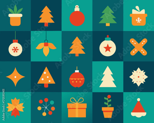 Festive christmas icons in a geometric pattern