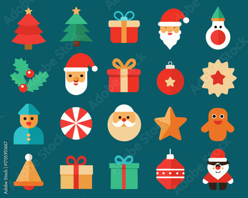 Festive christmas icons pattern on teal background