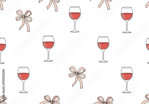 Cute wine glasses and ribbons seamless pattern for celebration.