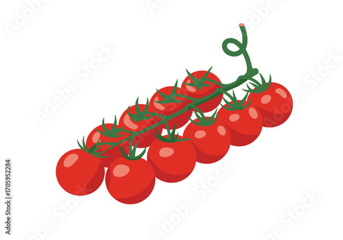 A bunch of ripe red cherry tomatoes on the vine.