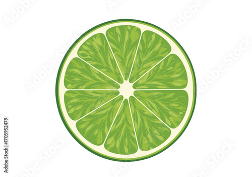 A vibrant green lime slice isolated on a white background showcasing its juicy segments.