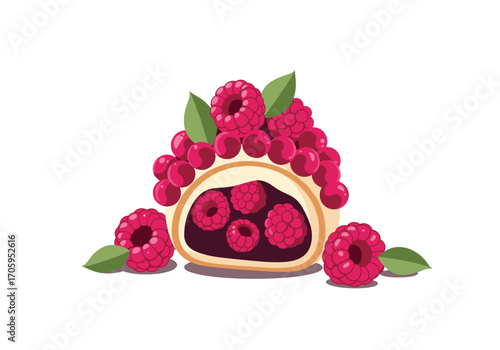 Fresh raspberries and a sweet pastry filled with more berries.