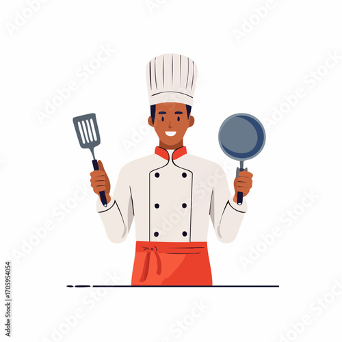Skilled Chef Holding Cooking Utensils, Ready to Prepare Delicious Cuisine with Culinary Expertise