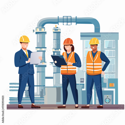 Industrial Engineers Collaborating on Refinery Project