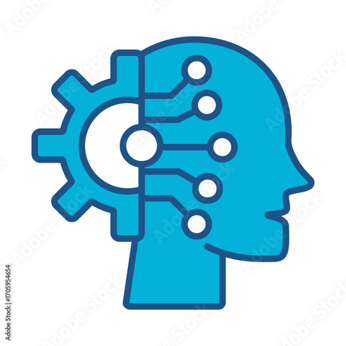 Machine Learning Icon In Blue Monochrome Flat Design, Vector Illustration
