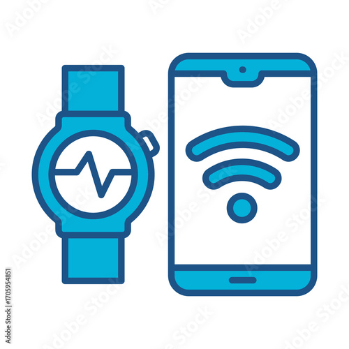 Wristwatch Icon In Blue Monochrome Flat Design, Vector Illustration