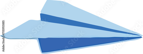 Simple Blue and Light Blue Paper Airplane Flying Forward on White Background origami flight