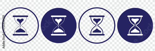 hourglass icon set, sandglass timer on transparent background, vector illustration. Sand watch icon set. Hourglass symbol. Sandglass logo. Minimalist Hourglass Silhouette. Flat vector illustration 