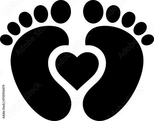Baby footprints forming a heart symbol of love