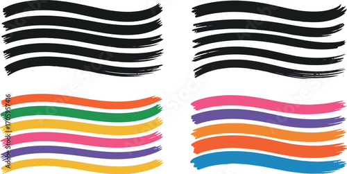 Black and colorful brush stroke waves abstract background