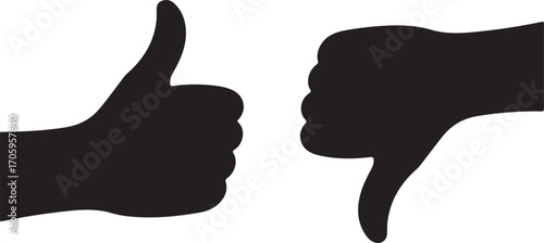 Black thumbs up and thumbs down symbols approval disapproval