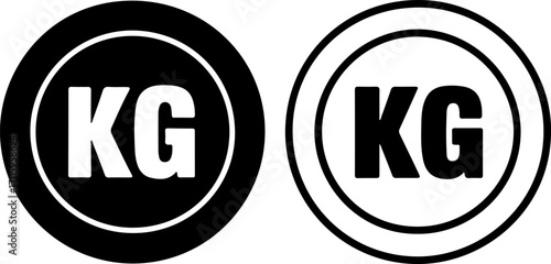 Kilogram symbol icon set in black and white