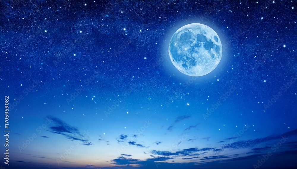 Naklejka premium A Blue Sky With Full Moon And Stars