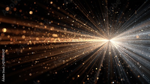 Abstract burst of light and particles transitioning from warm to cool tones