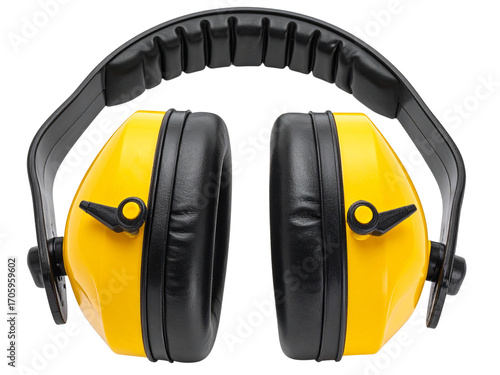 yellow helmet and headphones