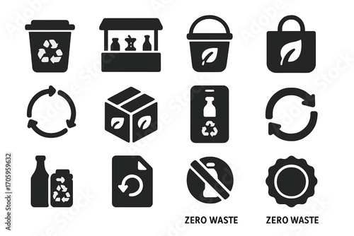 Recycling, sustainability solid icon set. eco-friendly, zero waste icons collection