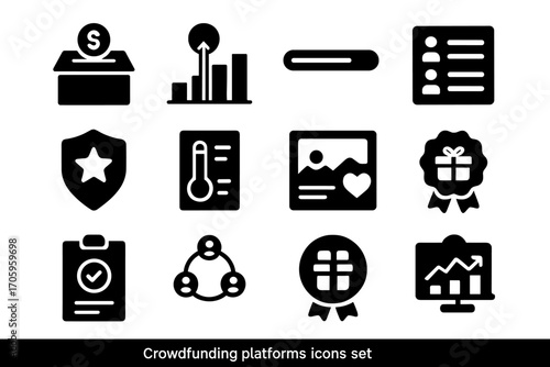 Crowdfunding platforms filled icon set. funding campaign, finance symbols collection