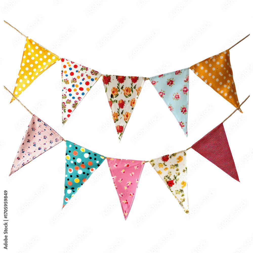 Obraz premium A colorful fabric bunting with various patterns and colors.