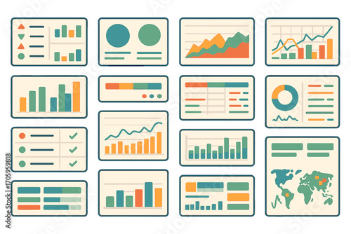 Data visualization icon set. charts, graphs, diagrams in flat style for analytics