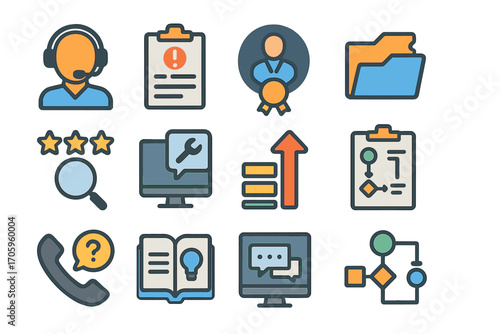 Customer service flat icon set. support, communication, assistance icons collection