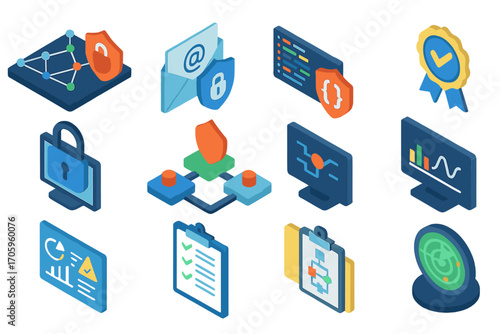 Security, technology 3d icon set. cybersecurity, data protection icons collection