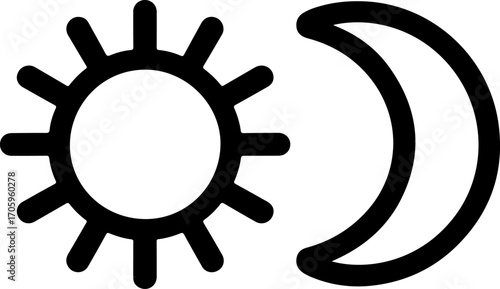 Simple stylized sun and crescent moon icon symbol