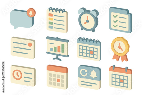 Productivity and planning outline icon set. calendar and schedule management icons