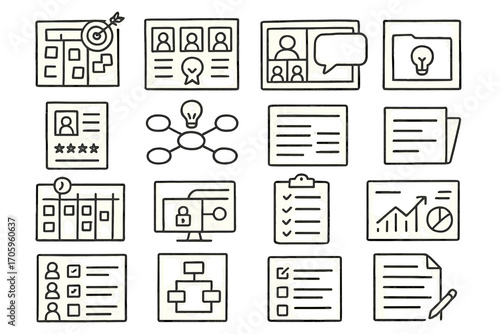 Business and project management linear icon set for effective planning