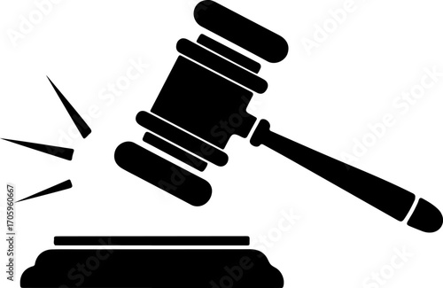 Black silhouette of a gavel striking a sounding block