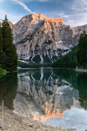 Wallpaper Mural Lago di Braies or Pragser Wildsee at sunset. Torontodigital.ca