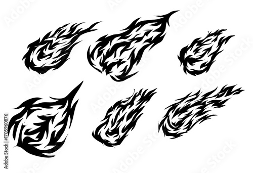 Silhouette Fire flames set. flames. fire. burning.