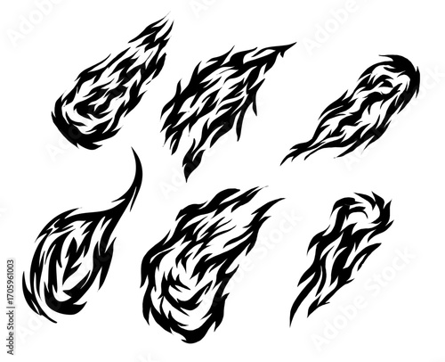 Silhouette Fire flames set. flames. fire. burning.